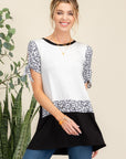 Celeste Full Size Open Tie Sleeve Leopard Color Blocked Top