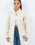 American Bazi Distressed Button Up Long Sleeve Denim Jacket