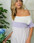 e Luna Solid Stripe Mix One Shoulder Top