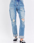 Judy Blue Full Size Distressed Straight Jeans with Patch Pockets