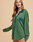 Annie Wear Waffle-Knit Mineral Washed Button Down Shirt