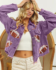 BiBi Football Sequin Embroidery Washed Corduroy Jacket