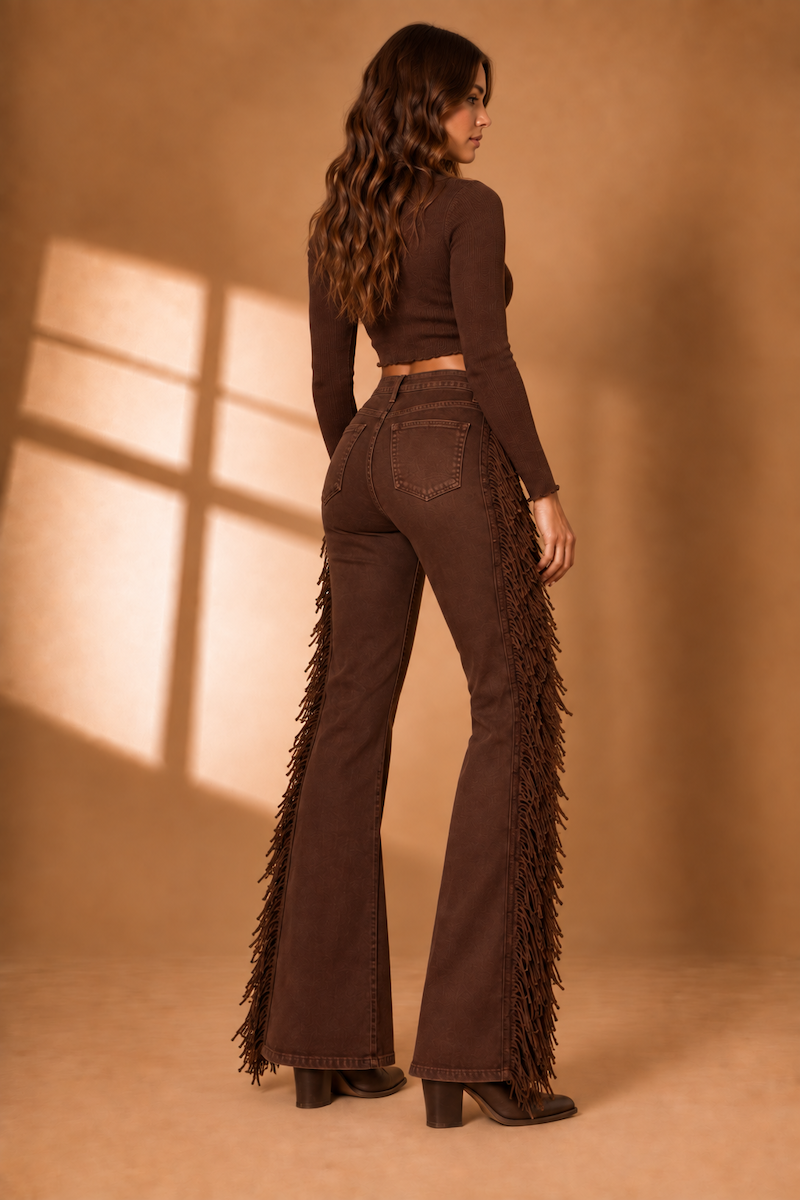 GJG Denim Westwood Studded Fringe Bootcut Jeans — Chestnut