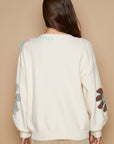 POL V-Neck Long Sleeve Flower Fringe Sweater