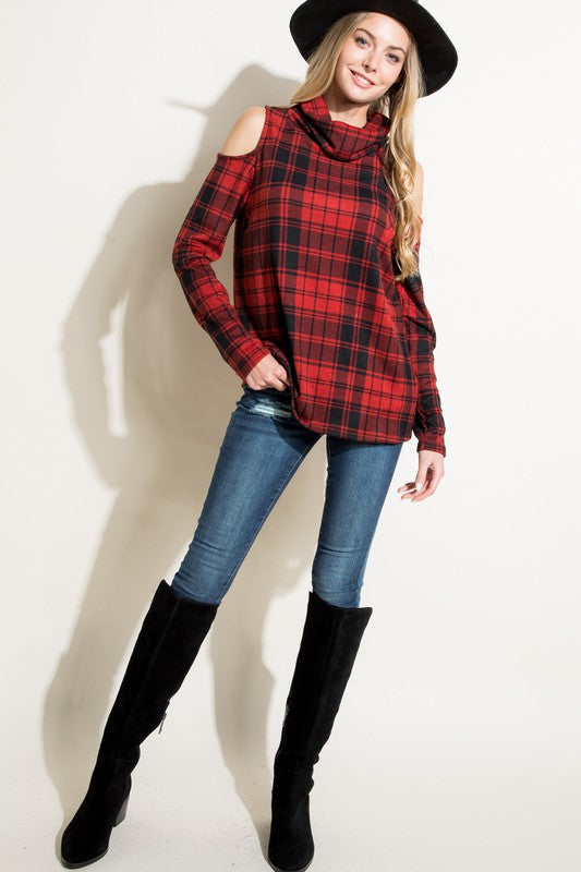 e Luna Plaid Turtle Neck Top