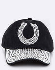 Horse Shoe Crystal Embellished Cotton Cap