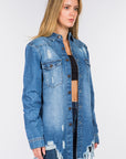 American Bazi Distressed Frayed Hem Denim Jacket