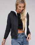 Fuzzy Trim Zip-Up Crop Hoodie