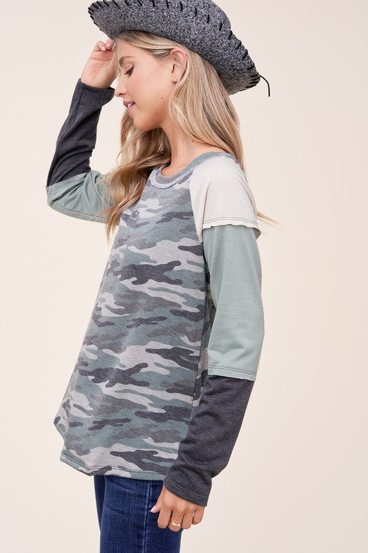 e Luna PLUS Camouflage Color Block Top