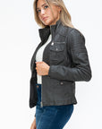 YMI Removable Faux Layered Multi-Pocket Jacket with Fuzzy Hood