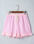 Gingham Ruffle Stripe Patchwork Lace Tie Shorts