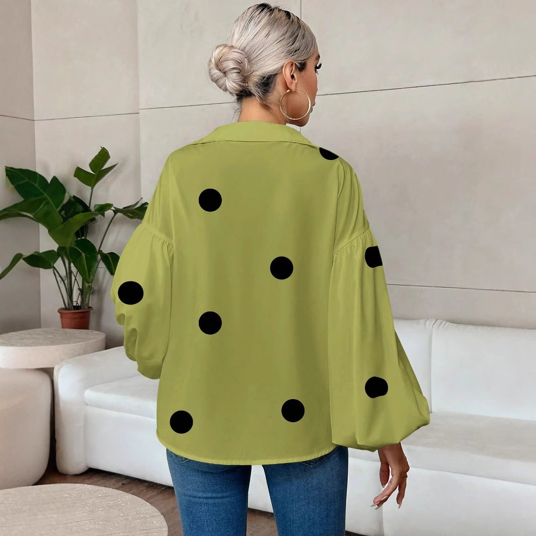 Polka Dot Bubble Sleeve Blouse