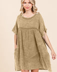 Culture Code Full Size Short Sleeve Babydoll Texture Dress with Pockets