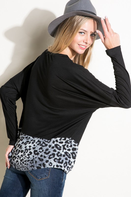 e Luna Plus Solid Cheetah Mixed Casual Top