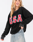 Sage + Fig USA Letter Patch Round Neck Sweatshirt