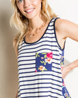 e Luna Striped Floral Mix Tank