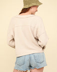 VERY J Exposed Seam V-Neck Ribbed Knit Top