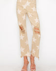 RISEN Full Size High Rise Star Printed Frayed Hem Jeans