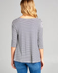 e Luna Striped Jersey Lace Up Neck Casual Top