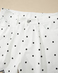 Polka Dot Denim Embroidered Scallop Hem Shorts