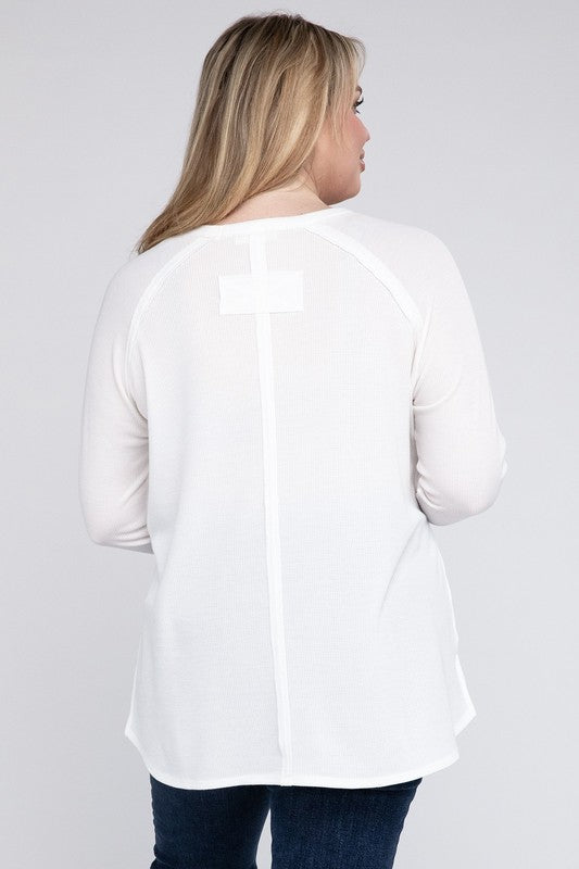 ZENANA Plus Melange Baby Waffle Long Sleeve Top