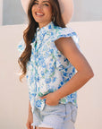 Floral Ruffle Sleeve Frilled Button-Up Shirt