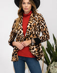 Celeste Full Size Leopard Open Front Long Sleeve Blazer