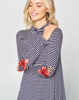 e Luna Striped Jersey Turtle Neck Casual Top