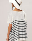 BiBi V Neck Striped Short Sleeve Top