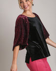 Umgee Round Neck Leopard Balloon Sleeve Velvet Top