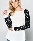 e Luna Polka Dot Solid Mixed Top