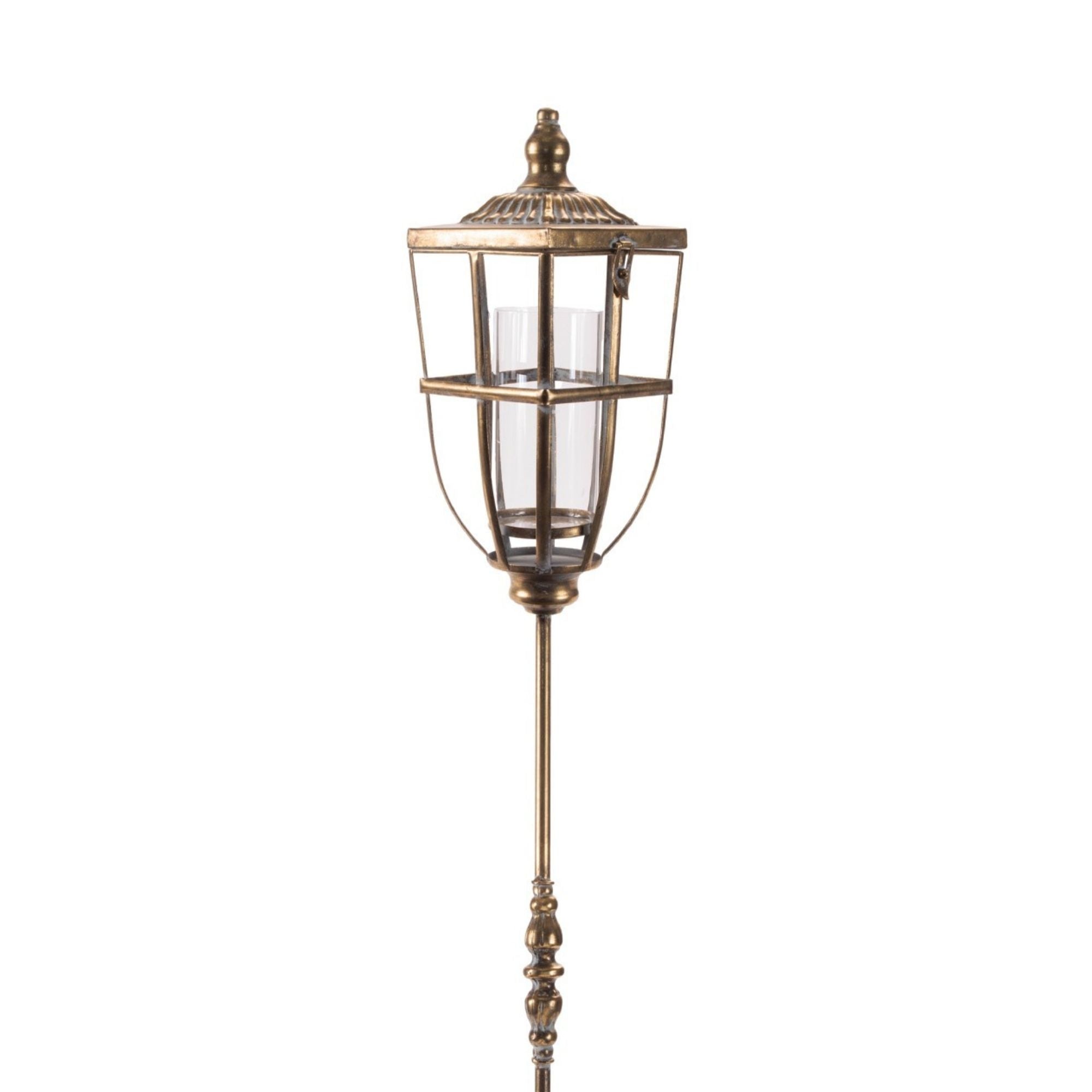 Distressed Metal Lantern Post with Glass Insert 48"H