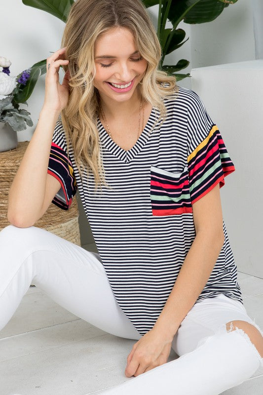 e Luna PLUS Multi Striped Boxy Top