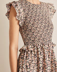 In February Floral Smocked Ruffled Midi Dress