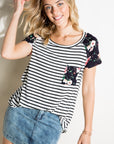 e Luna Striped Floral Mix Short Sleeve Top