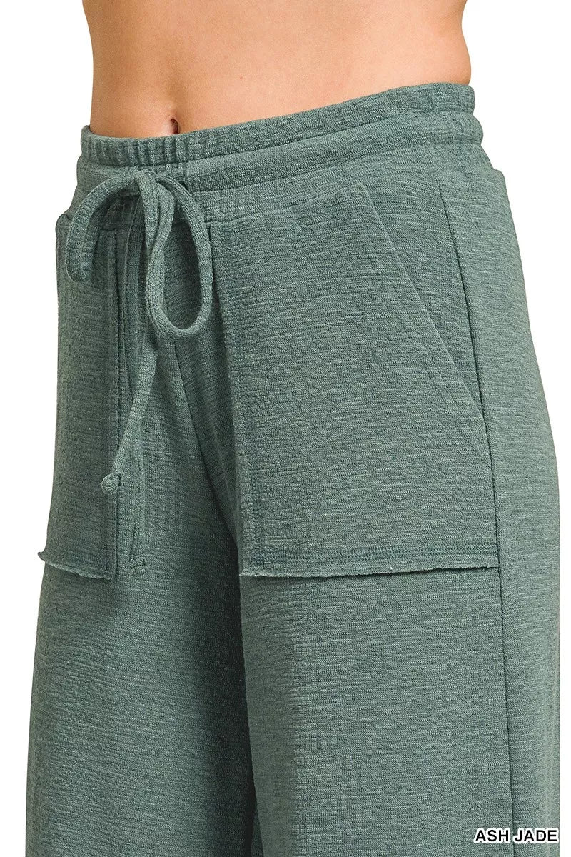 Zenana Cotton Slub Short Sleeve Tee and Pants Set