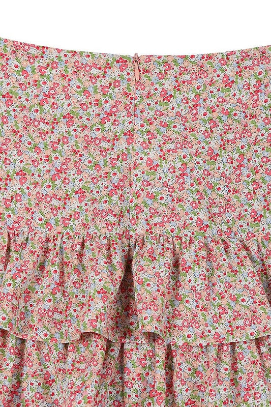 Lilou Tiered Pink Floral Skirt