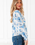 Floral Frilly Smocked Square Neck Long Sleeve Blouse