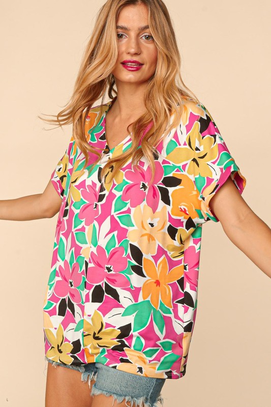 Haptics PLUS Floral Loose Fit Short Sleeve Top