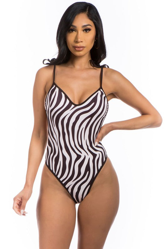 One-Piece Zebra Print Bathing Suit
