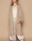 POL Flower Lace Trim Open Front Longline Cardigan