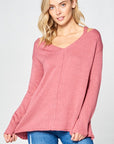 e Luna Solid Light Knit V-Neck Sweater