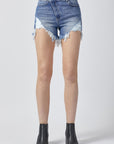 RISEN Raw Hem Asymmetrical Waist Denim Shorts