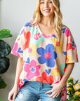 HOPELY Full Size Floral V-Neck Side Slit T-Shirt