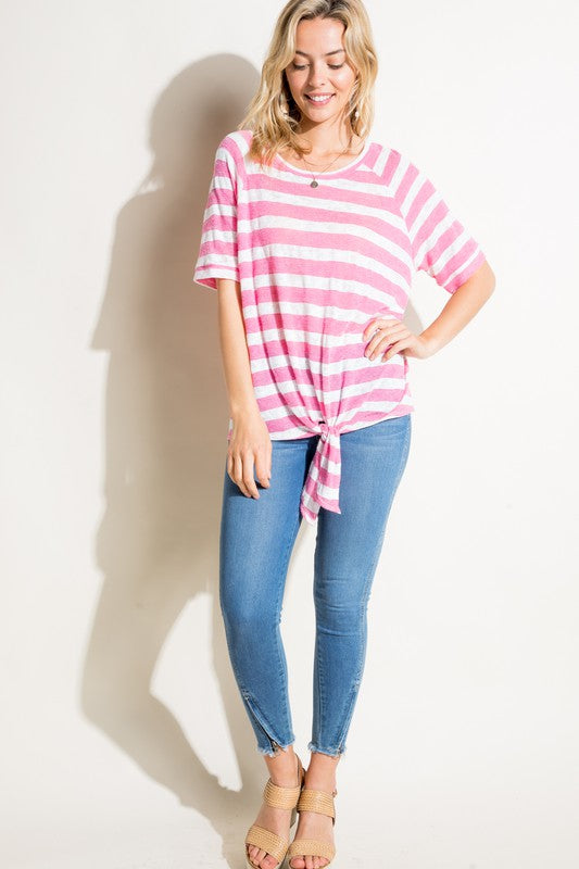 e Luna Striped Front Tie Top