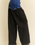 Davi & Dani Denim Patchwork Wide Leg Pants with Cargo Pockets