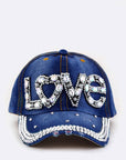 LOVE Crystal Embelished Denim Cap