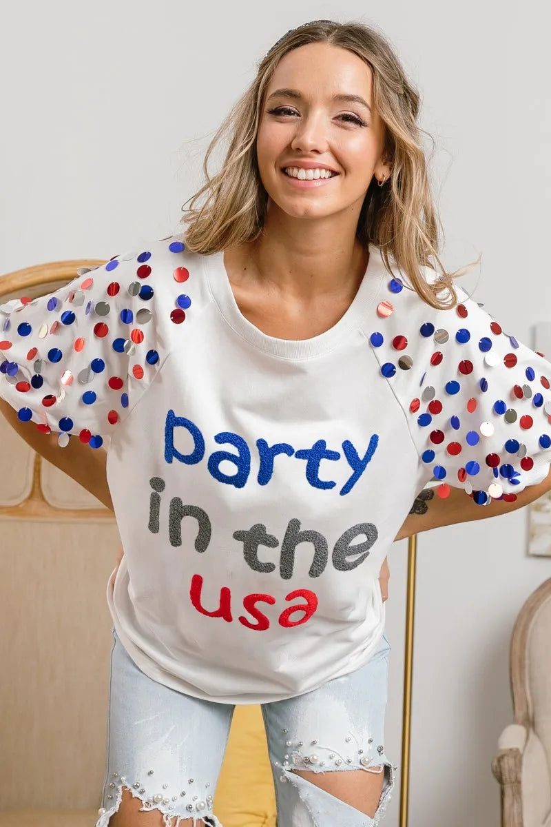 BiBi Party In The Usa Spangle Puff Sleeves Top