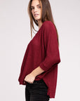 Zenana 3/4 Sleeve V-Neck Hi-Low Hem Jacquard Sweater