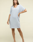 Zenana Woven Airflow V Neck T-Shirt Dress with Pockets